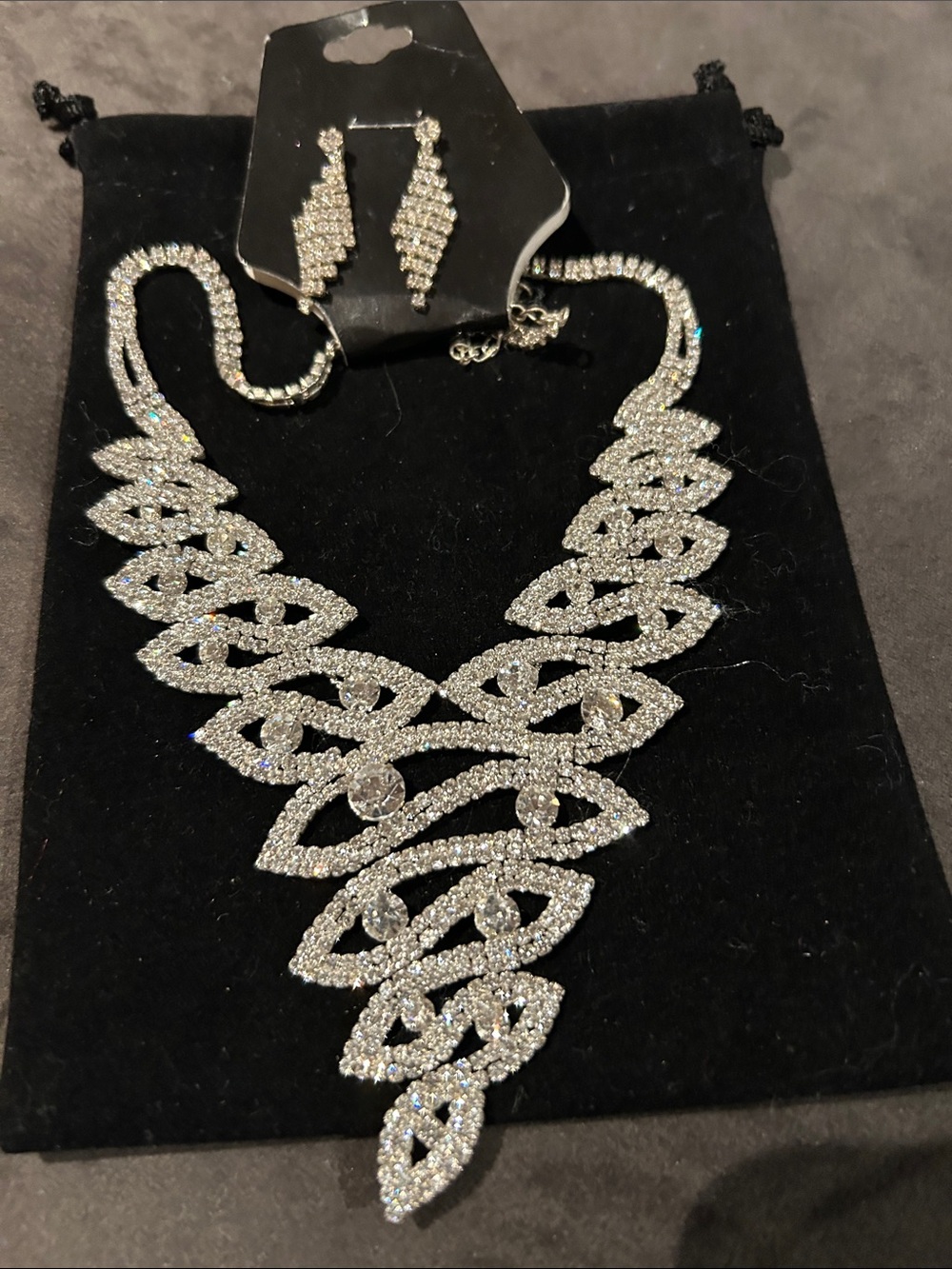 Sparkling Silver Crystal Statement Necklace and Earring Set